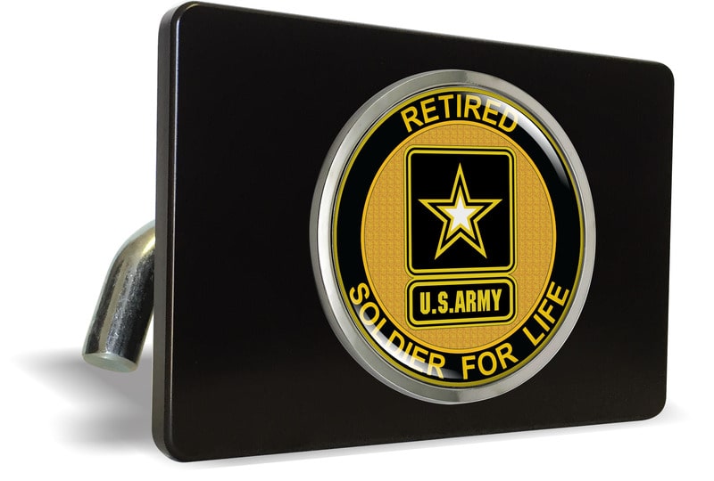 U.S. Army Soldier for Life Retired - Tow Hitch Cover with Chrome Metal Emblem